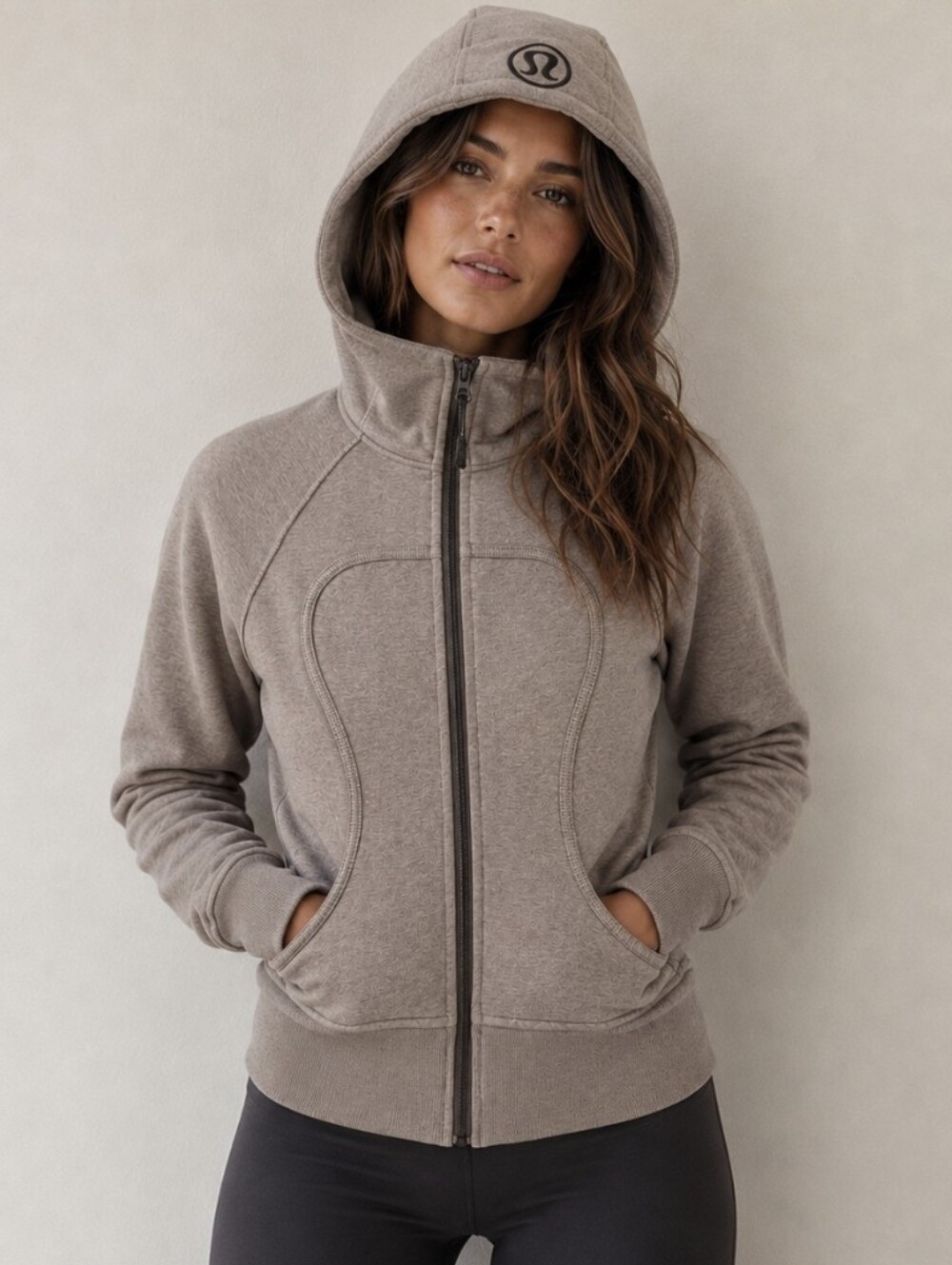 Lululemon Scuba Jacket Hooded Full Zip Heathered Taupe Brown Hoodie Women's Sz 6